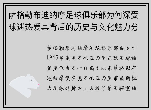 萨格勒布迪纳摩足球俱乐部为何深受球迷热爱其背后的历史与文化魅力分析